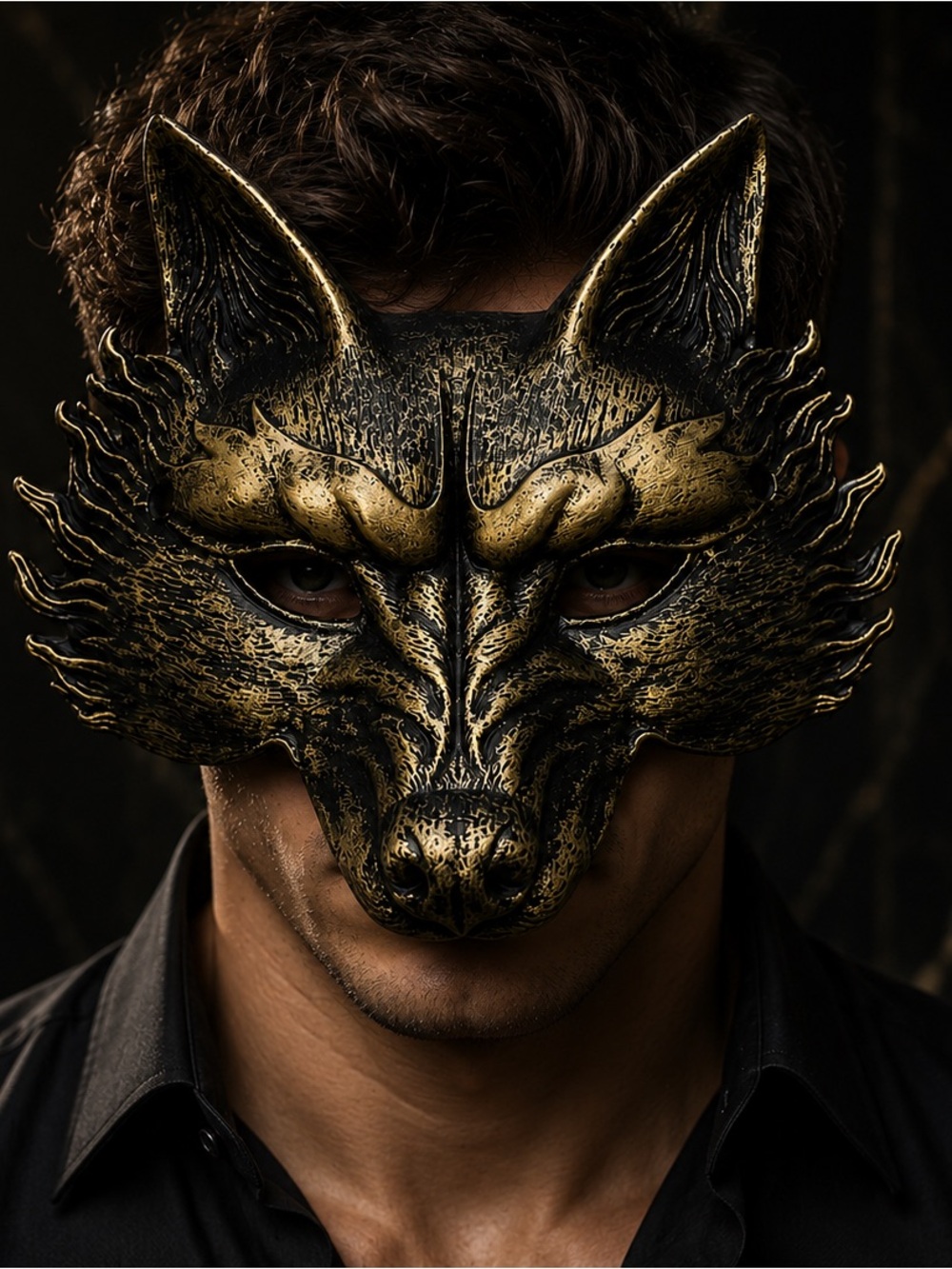 WereWolf Pu Foam Mask Half Unisex Halloween Party Masquerade Mask (Gold)